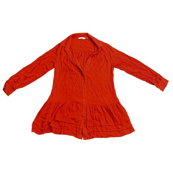 Soft Surroundings Women's Red Button Down Peplum Top Size S - Picture 1 of 7